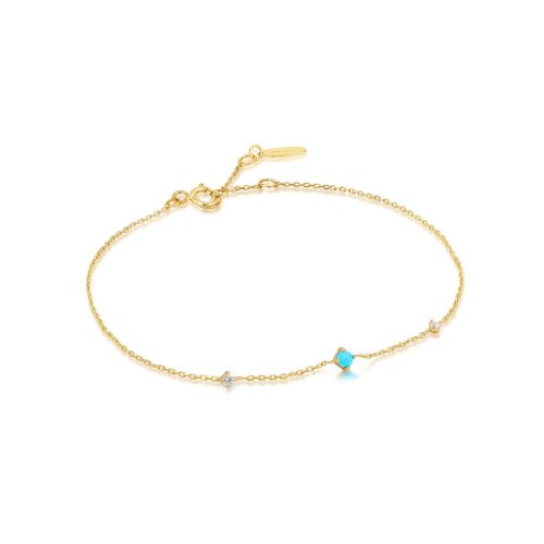 14kt Gold Turquoise and White Sapphire Bracelet