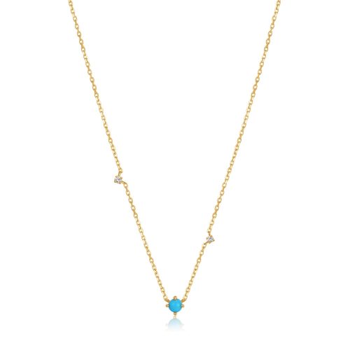 14kt Gold Turquoise and White Sapphire Necklace