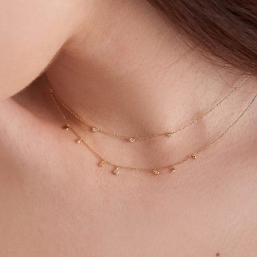 14kt Gold Triple Natural Diamond Necklace