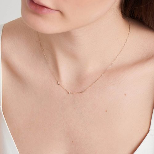 14kt Gold Triple Natural Diamond Necklace