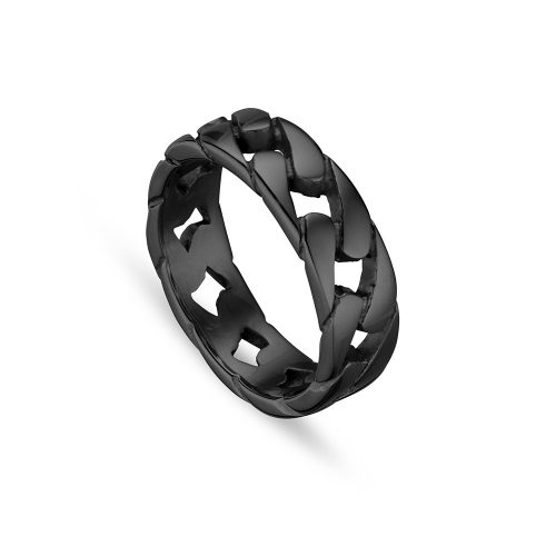 Stainless Steel Cuban Link Ring Black