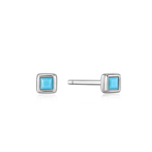 Turquoise Square Silver Stud Earrings