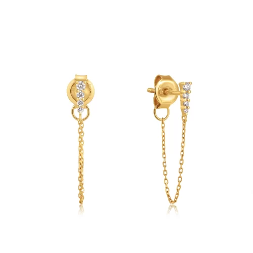 14kt Gold Natural Diamond Drop Chain Earrings