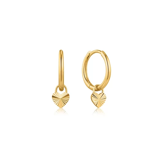 14kt Gold Heart Padlock Huggie Hoop Earrings