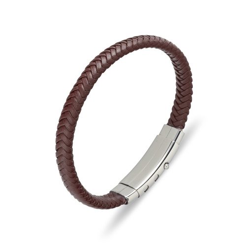 Adjustable Brown Leather Braid Bracelet
