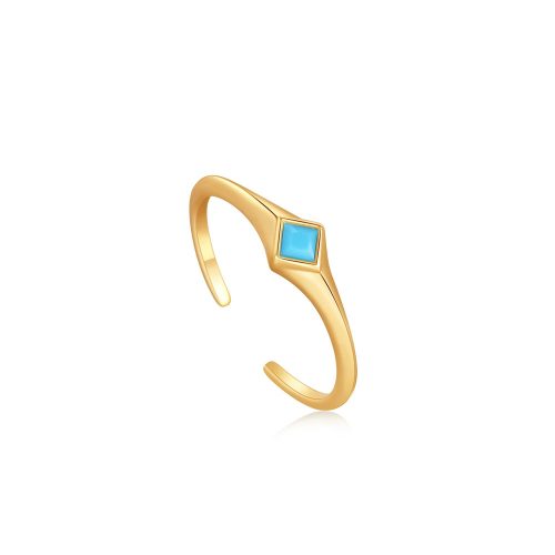 Turquoise Mini Signet Gold Adjustable Ring