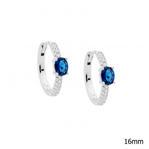 Sterling Silver Blue CZ Huggie Hoop Earrings