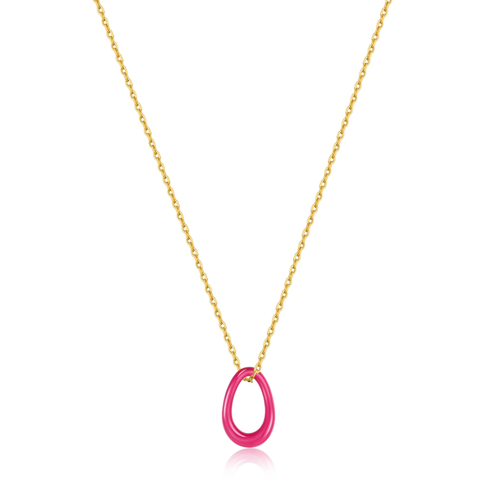 Neon Pink Enamel Gold Twisted Pendant Necklace