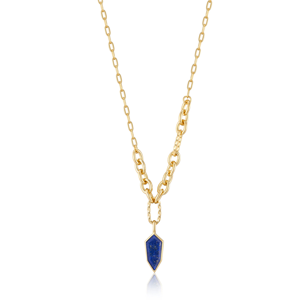 Gold Lapis Emblem Pendant Necklace