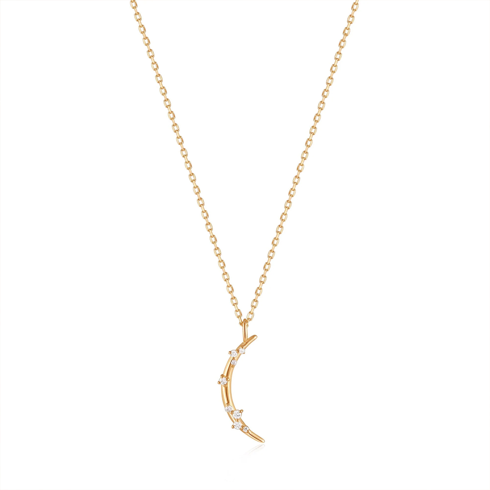 14kt Gold Stargazer Natural Diamond Moon Necklace