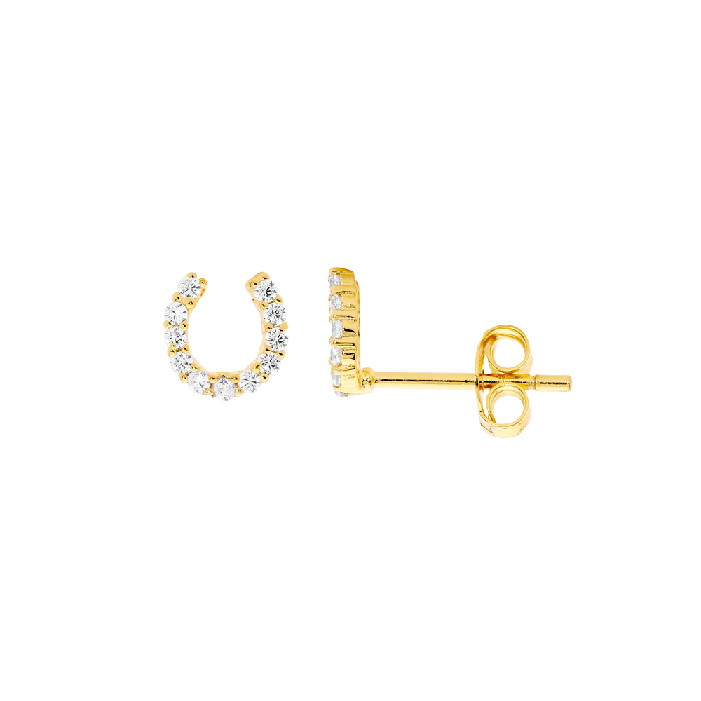 Gold Plated Sterling Silver Horseshoe Stud Earrings