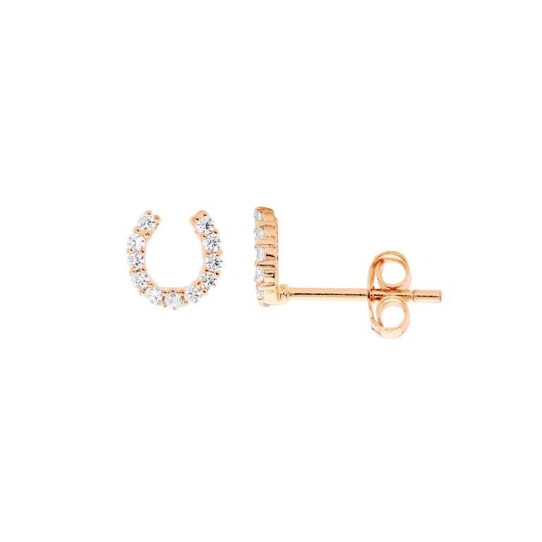 Rose Gold Plated Sterling Silver Horseshoe Stud Earrings