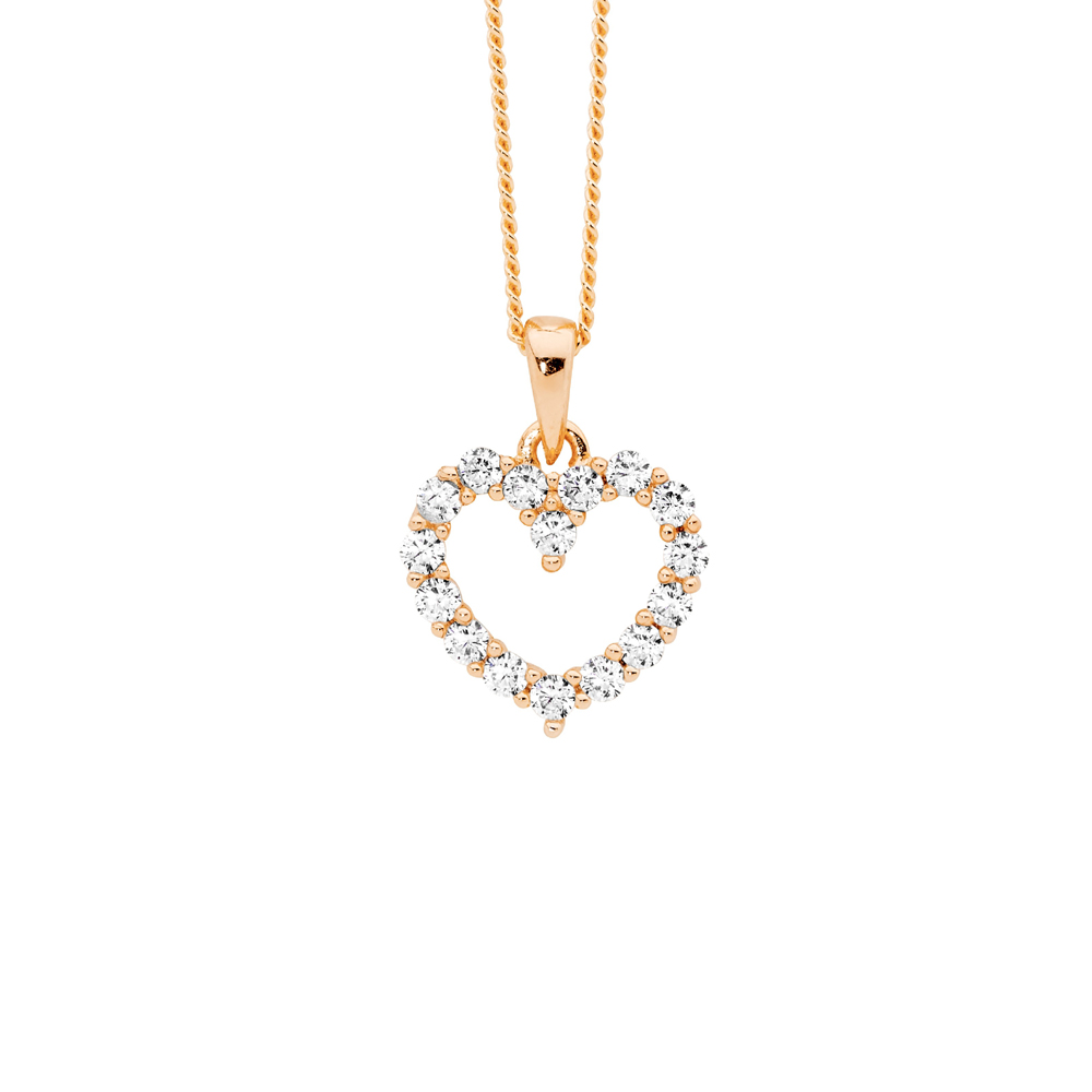 Rose Gold Plated Sterling Silver Open Heart CZ Necklace
