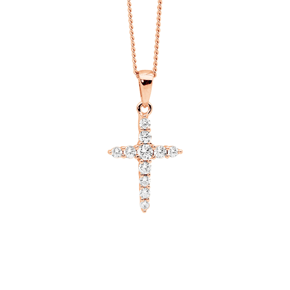 Rose Gold Plated Sterling Silver White CZ set Necklace