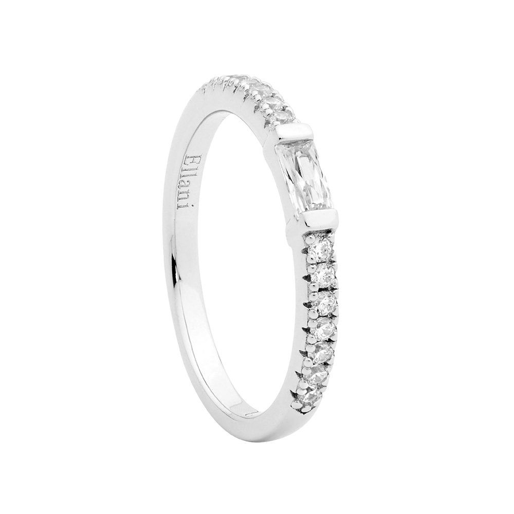 Sterling Silver CZ Band with White Baguette CZ Ring