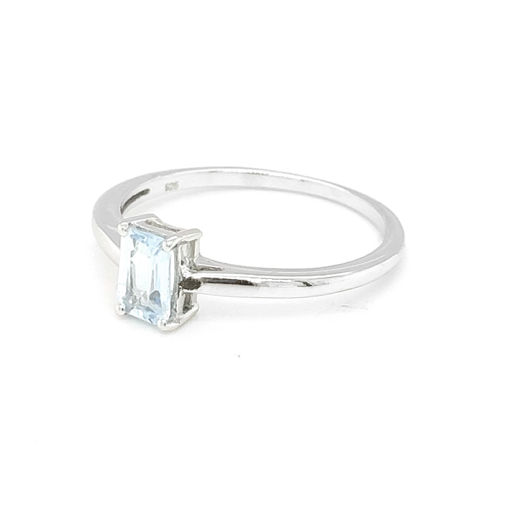 Blue Topaz Baguette Gemstone Silver Ring