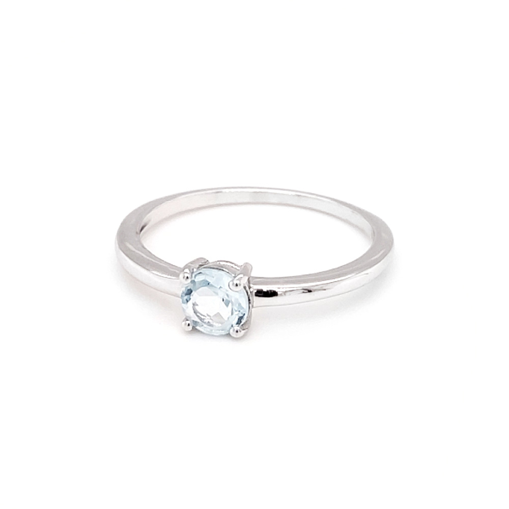 Blue Topaz Round Gemstone Silver Ring