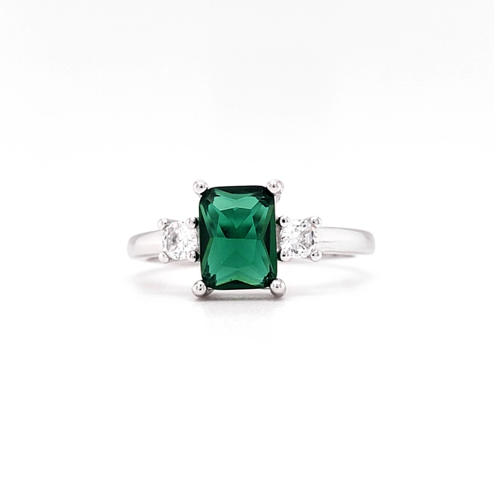 Emerald Green Coloured CZ Baguette Cut Ring