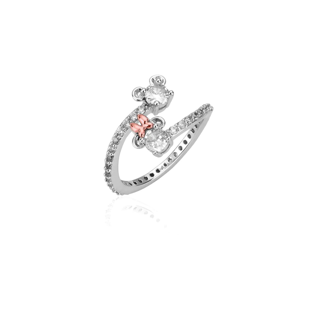 Precious Metal Mickey and Minnie Mouse Claw Set CZ Ring