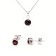 Round Garnet Silver Necklace and Studs Set