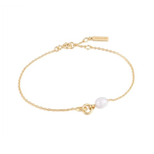 Gold Pearl Link Chain Bracelet