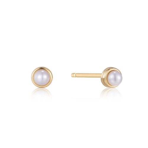 Gold Pearl Cabochon Stud Earrings