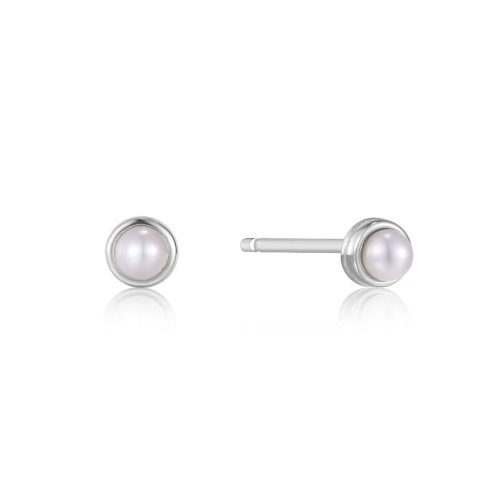 Silver Pearl Cabochon Stud Earrings