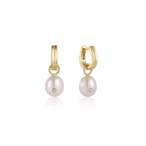 Gold Pearl Drop Sparkle Huggie Hoop Earrings