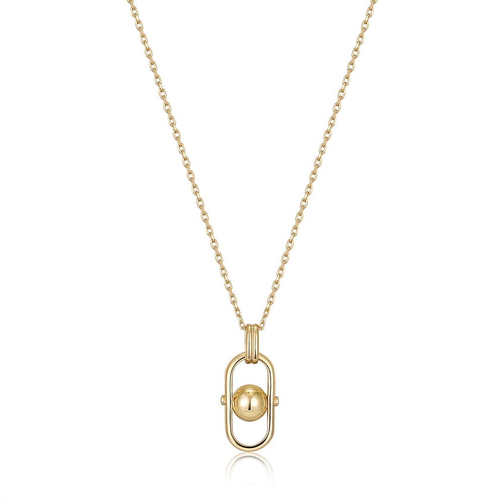 Gold Orb Link Drop Pendant Necklace