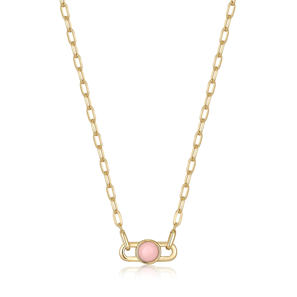 Gold Orb Rose Quartz Link Necklace