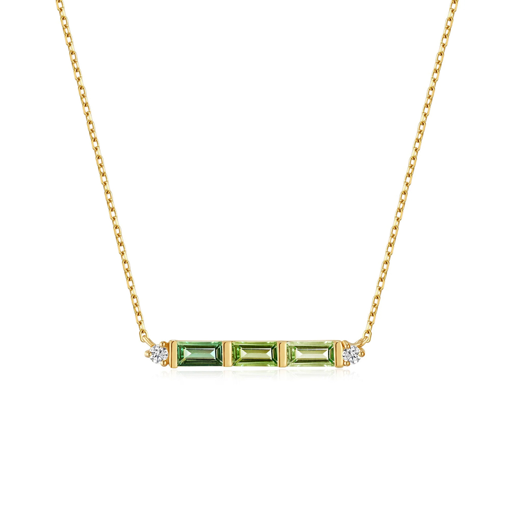 14kt Gold Tourmaline and White Sapphire Bar Necklace
