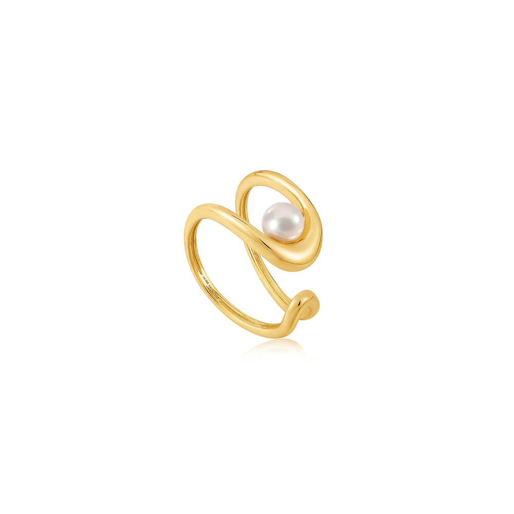 Gold Pearl Sculpted Adjustable Ring