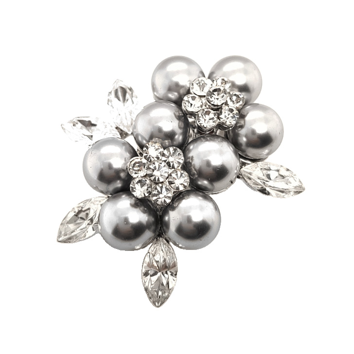Faux Pearl Crystal Flower Brooch