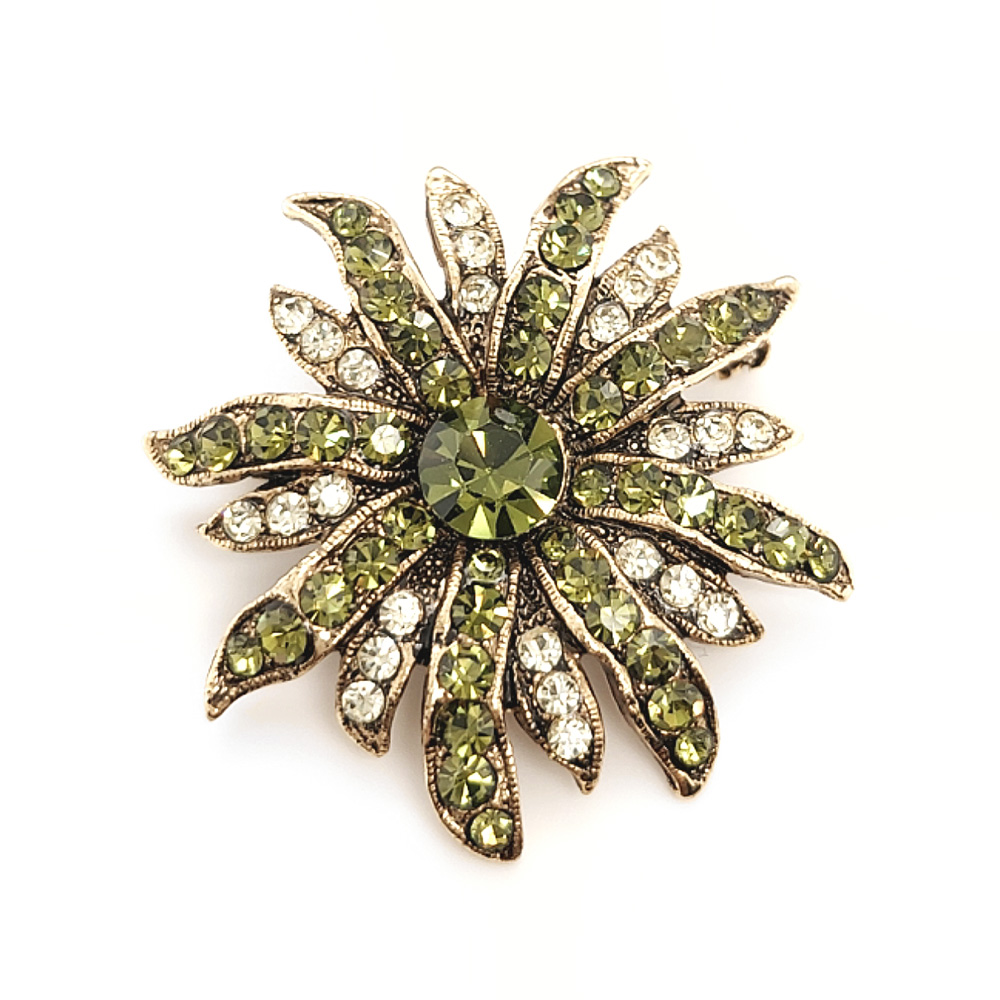Green Crystal Flower Brooch