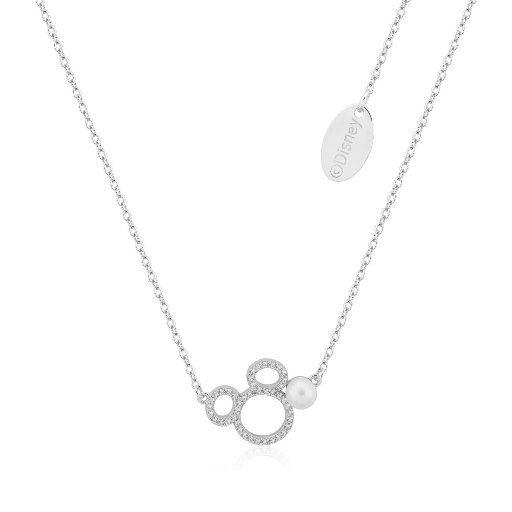 Precious Metal Mickey Mouse Pearl CZ Necklace