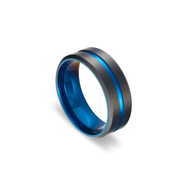 Stainless Steel Electric Blue Beveled Ring
