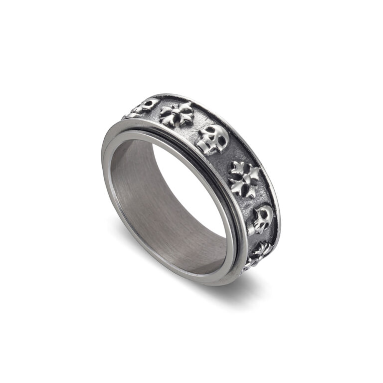 Stainless Steel Cross & Scull Spinning Ring