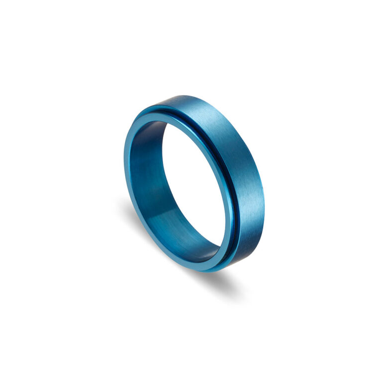 Stainless Steel Fidget Spinning Ring Blue