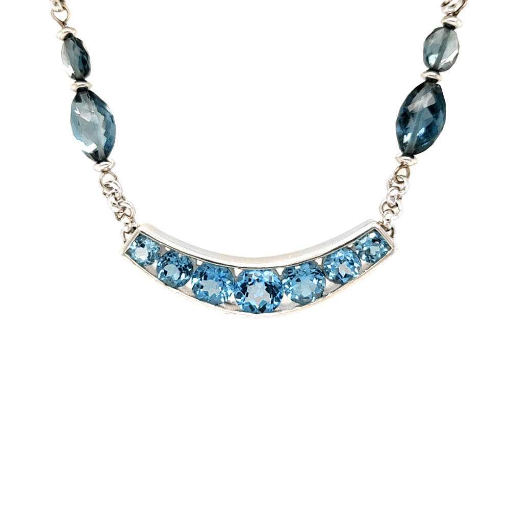 London Blue and Swiss Blue Topaz Beaded Silver Necklace