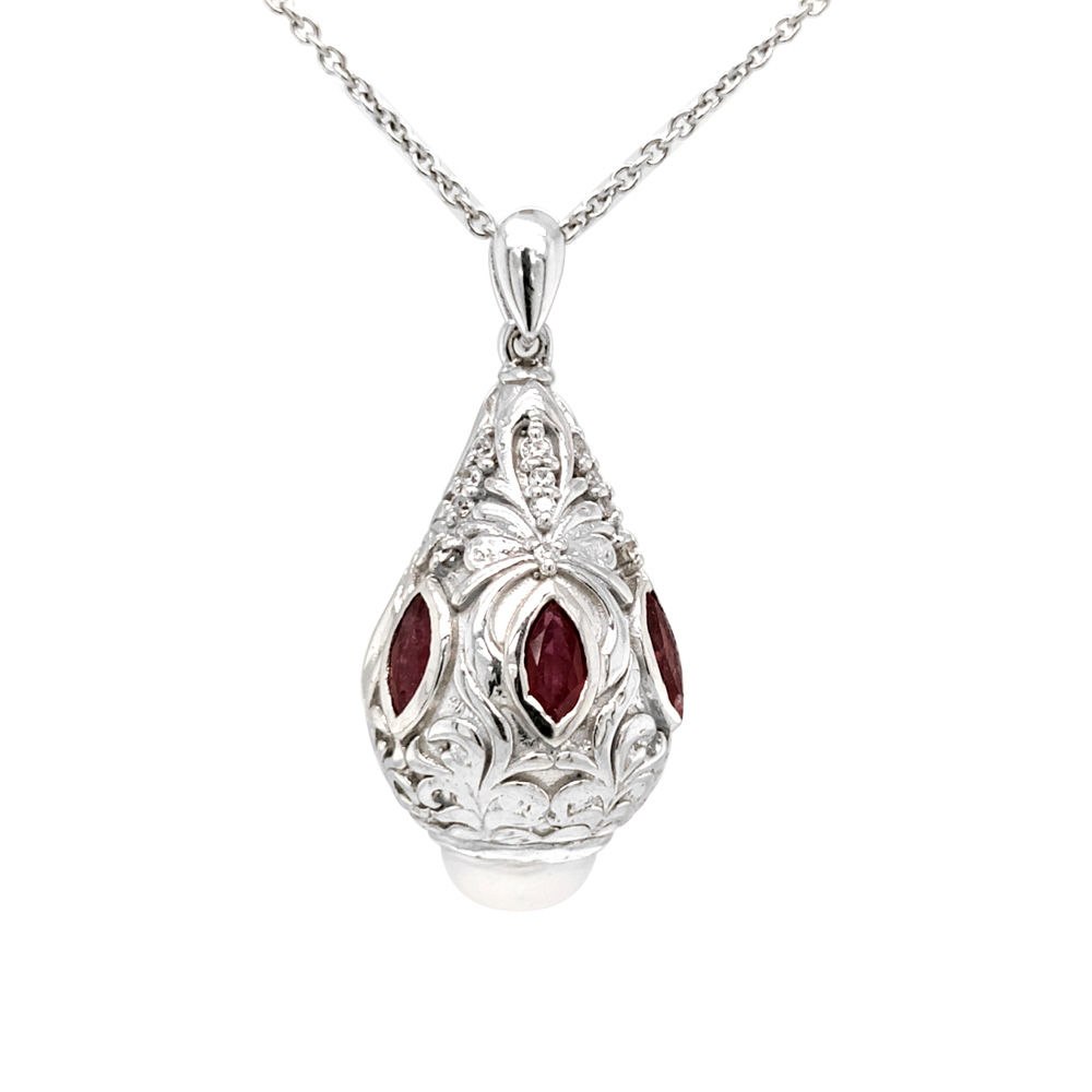 Ruby and Fresh Water Pearl Silver Necklace