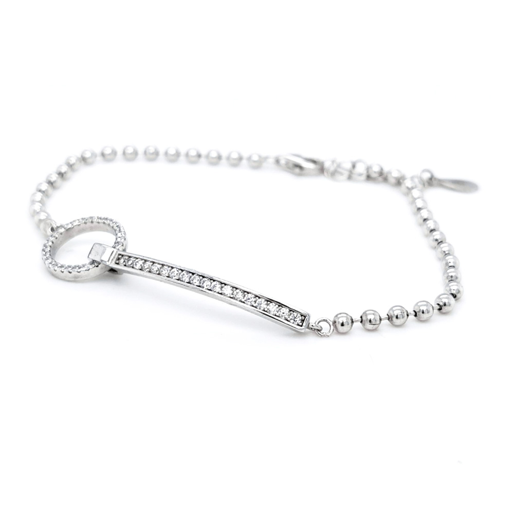 Silver Curved Bar and Circle Linked Bracelet