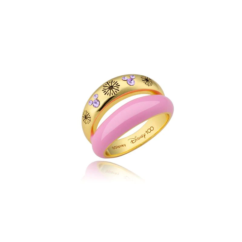 DISNEY 100 MICKEY MOUSE FIREWORKS PINK ENAMEL RING Yellow Gold