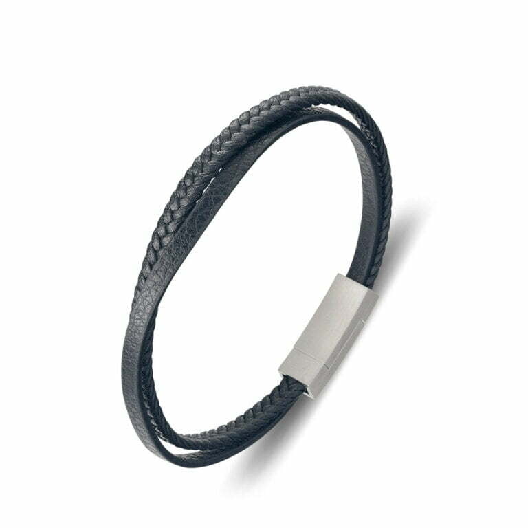 Black Braided Double-strap Leather Bracelet