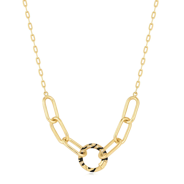Gold Tiger Chain Charm Connector Necklace