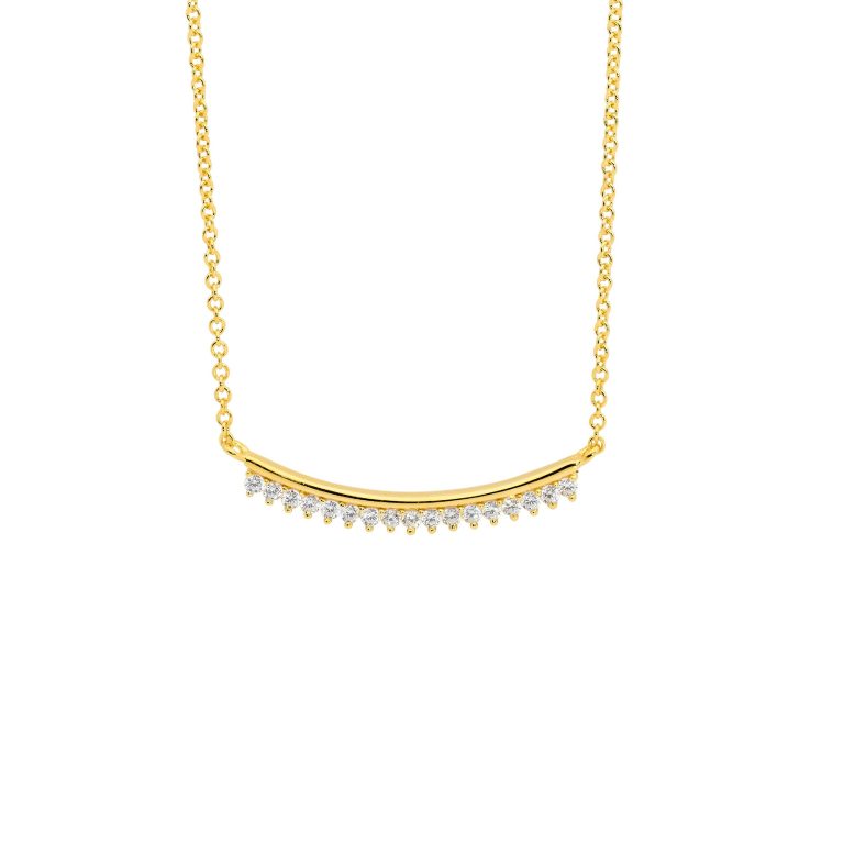 CZ Curved Bar Necklace Yellow Gold