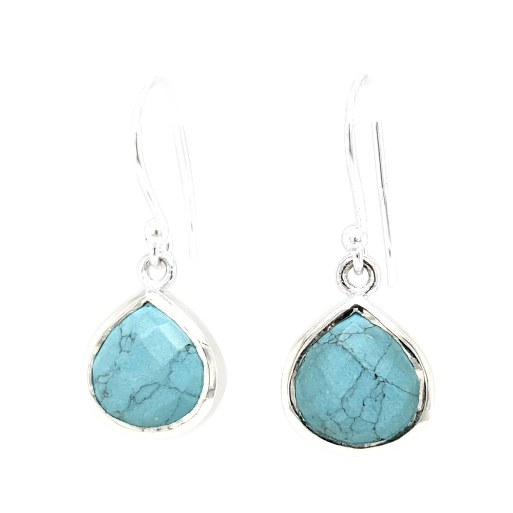 Faced Cut Turquoise Silver Earrings