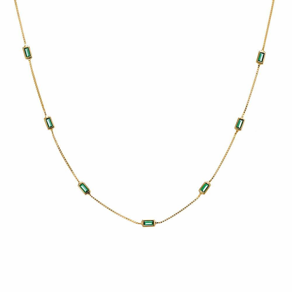 Multi Baguette Set Fine Box Chain Necklace