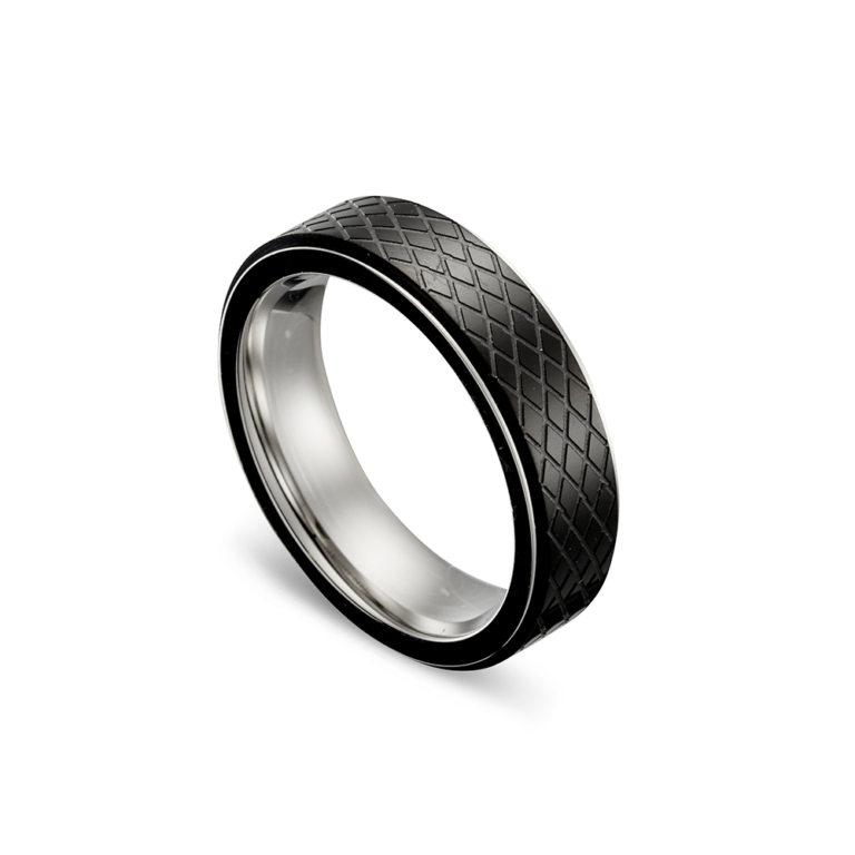 Stainless Steel Crosshatch Pattern Fidget Spinning Ring