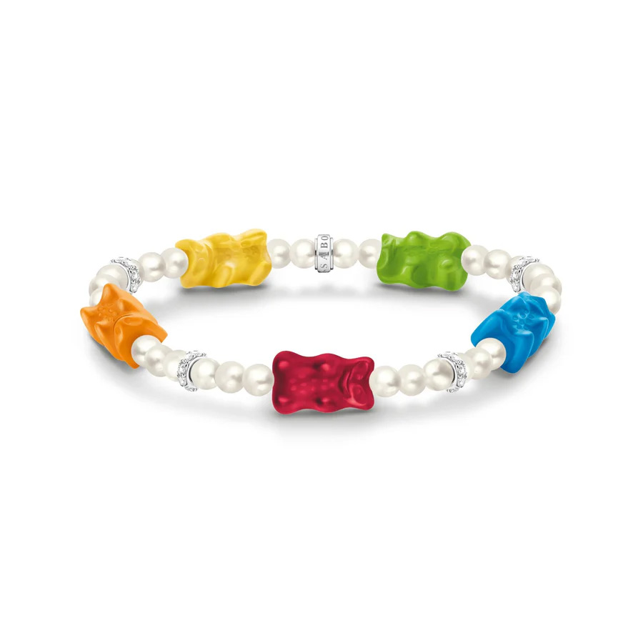 Silver Bead Bracelet with Colourful Goldbears