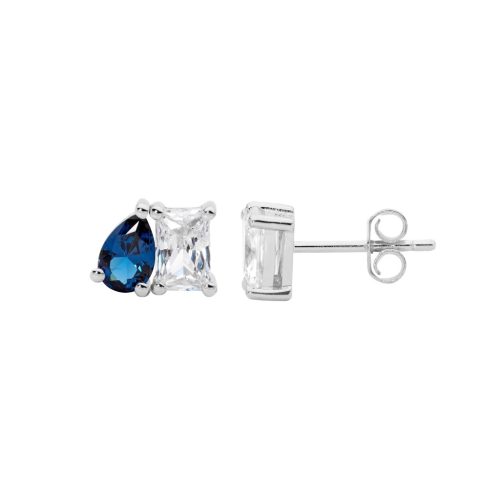 Silver Emerald & Pear Cut CZ Studs